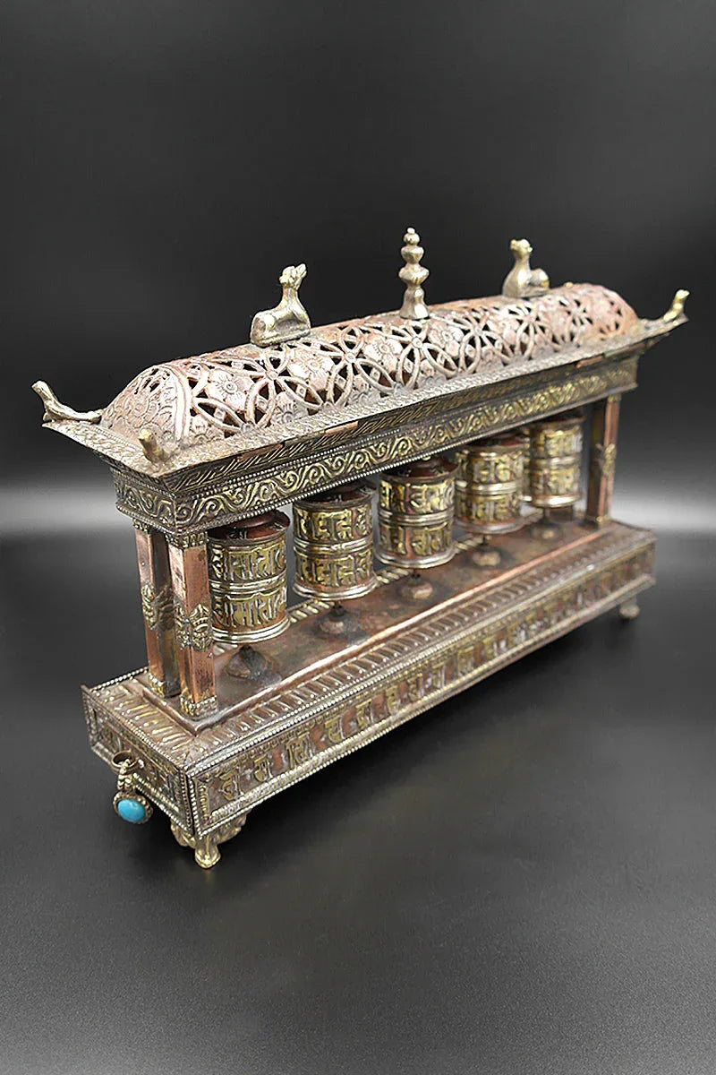 5 in 1 Copper Tibetan Prayer Wheel cum Incense Burner - Vajracrafts