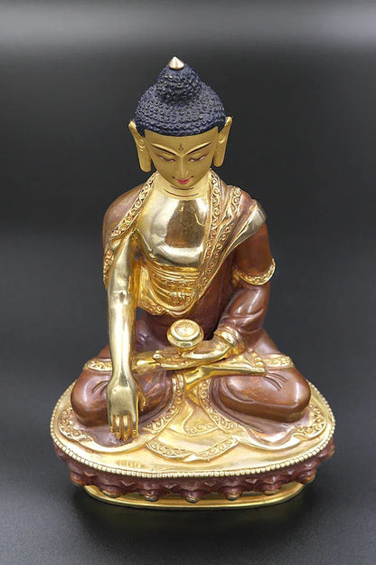 Partly Gold Plated Tibetan Shakyamuni Statue, 8" - Vajracrafts