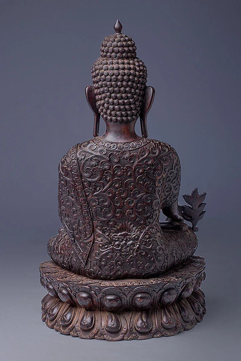 Masterpiece Medicine Buddha Wooden Statue, Healing buddha statue 40" - Vajracrafts