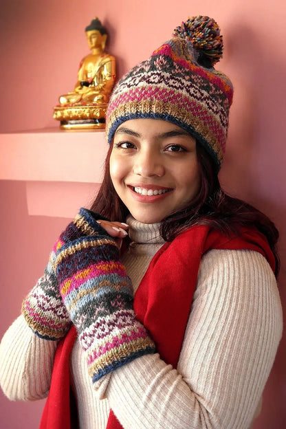 Blue pink Multi Colored Woolen Hand Warmers Ladies - Vajracrafts