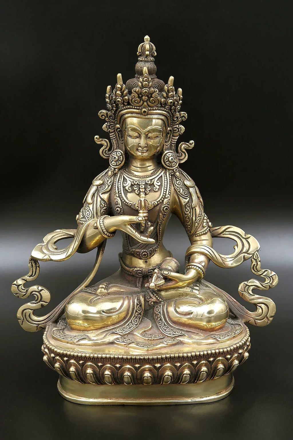 Golden tone and Antique looks Tibetan Vajrasattva Statue 9" - Vajracrafts