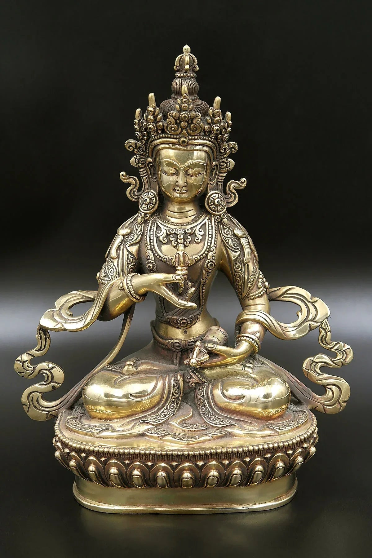 Golden tone and Antique looks Tibetan Vajrasattva Statue 9" - Vajracrafts