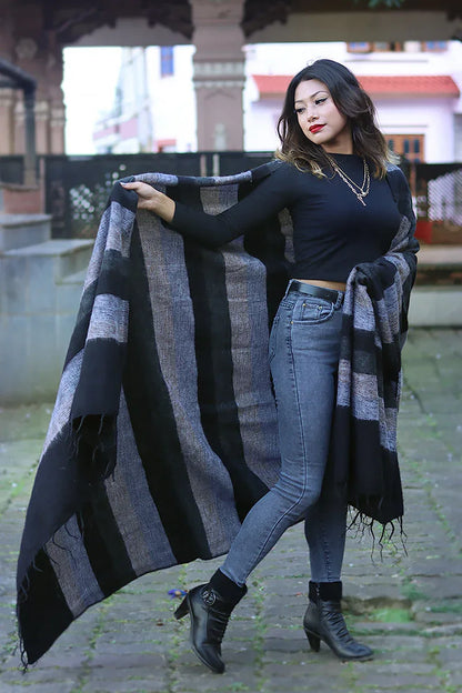 Black and grey extra Soft High Quality Yak Wool Blanket - Vajracrafts