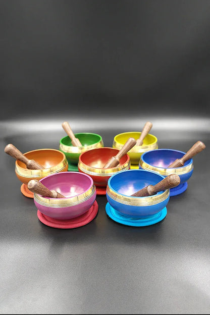 Seven Chakra Healing Singing Bowl Set From Nepal, 3.2" - Vajracrafts