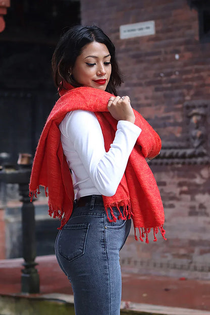 Stunning Orange Yak Wool Blanket/Travel Throw, Nepalese Yak wool Shawl - Vajracrafts