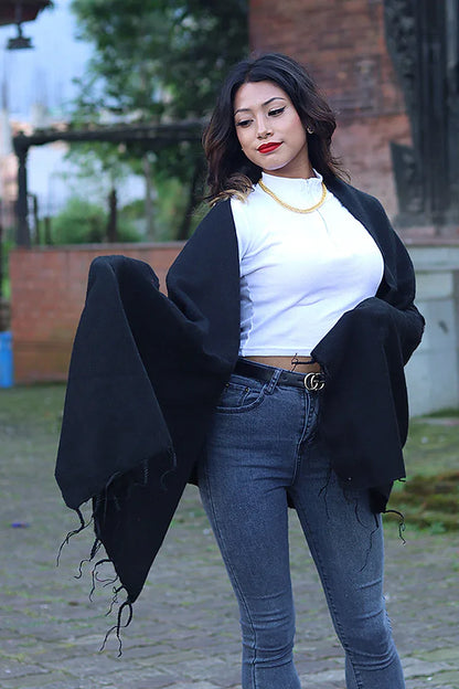 Black Color Yak Wool Shawl/Scarf - Vajracrafts