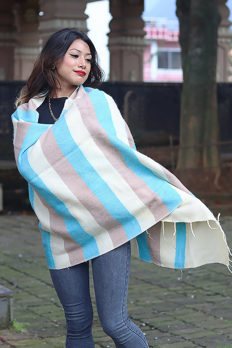 Yellow, light blue Yak Wool Shawl/Scarf | Vajracrafts