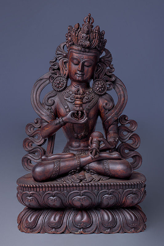 Magnificent Masterpiece of Wooden Tibetan Vajrasattva Statue 8"