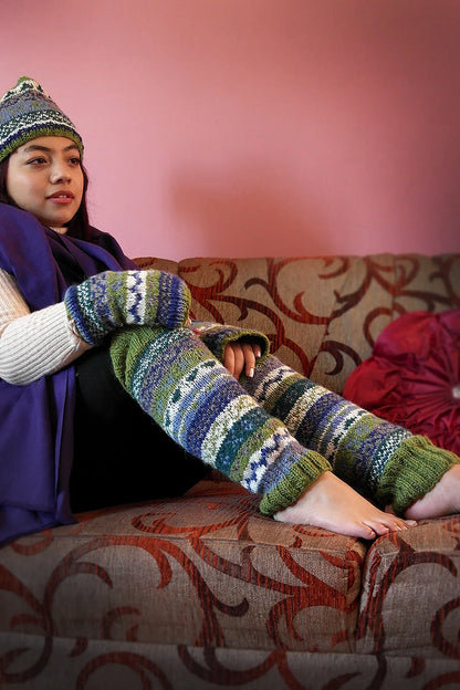 Forest Green and mixed colors woolen leg warmer - Vajracrafts