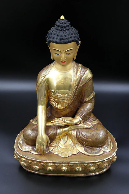 Partly Gold Plated Shakyamuni Buddha Statue from Boudha, 13" - Vajracrafts