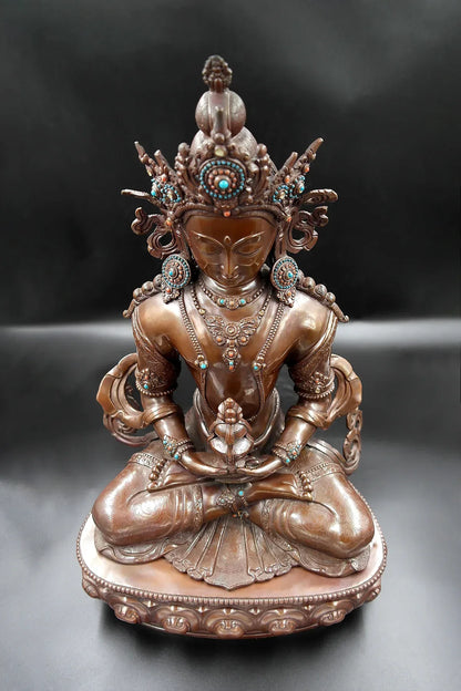 Copper Oxidized Tibetan Buddhist Aparmita Statue 18" - Vajracrafts