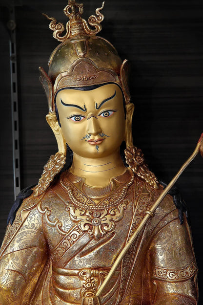Guru Padmasambhava Statue | Gold Plated Tibetan Rinpoche 24" - Vajracrafts