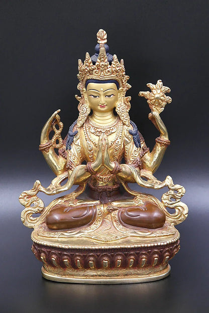 Partly Gold Plated Chenrezig Statue, 8" - Vajracrafts
