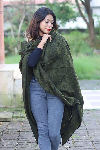 Handmade Himalayan Yak Wool Shawl Deep Forest Green - Vajracrafts