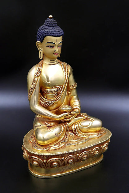 Stunning fully Gold Plated Amitabha Buddha Statue from Nepal 9" - Vajracrafts