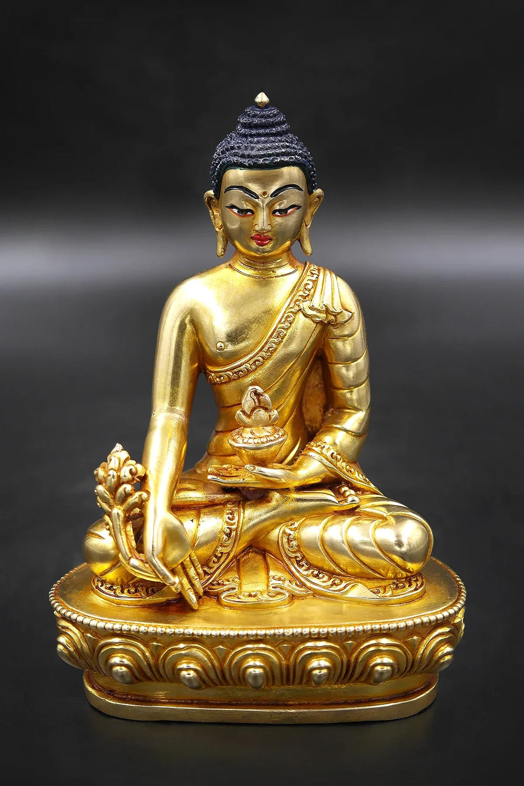 Handmade Gold Plated Medicine Buddha Statue 5.5" - Vajracrafts