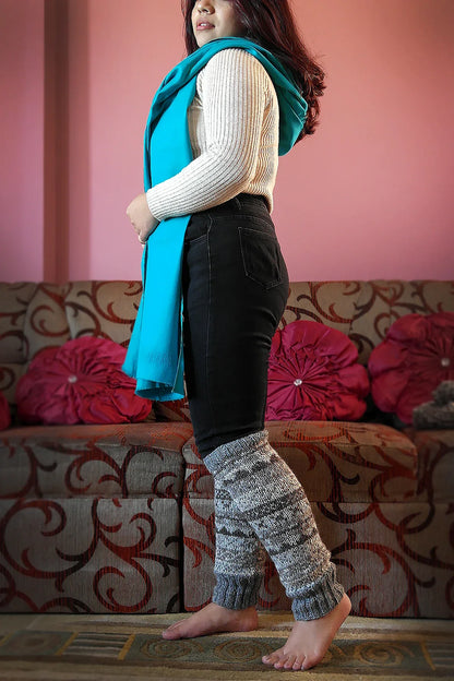 Brown grey mixed colors hand knitted woolen leg warmer - Vajracrafts