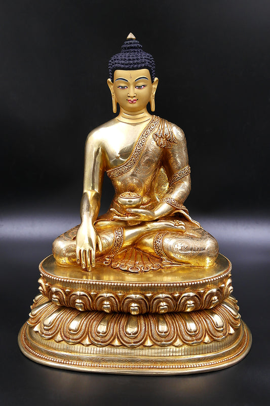 Nepalese Shakyamuni Buddha Statue in Double Lotus, 12"