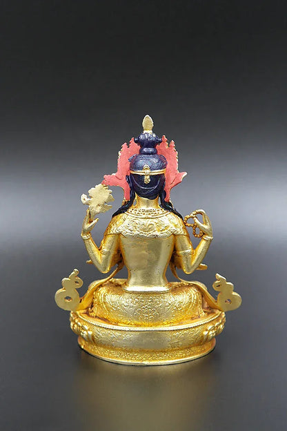 Gold Plated Chenrezig Statue 4" - Vajracrafts