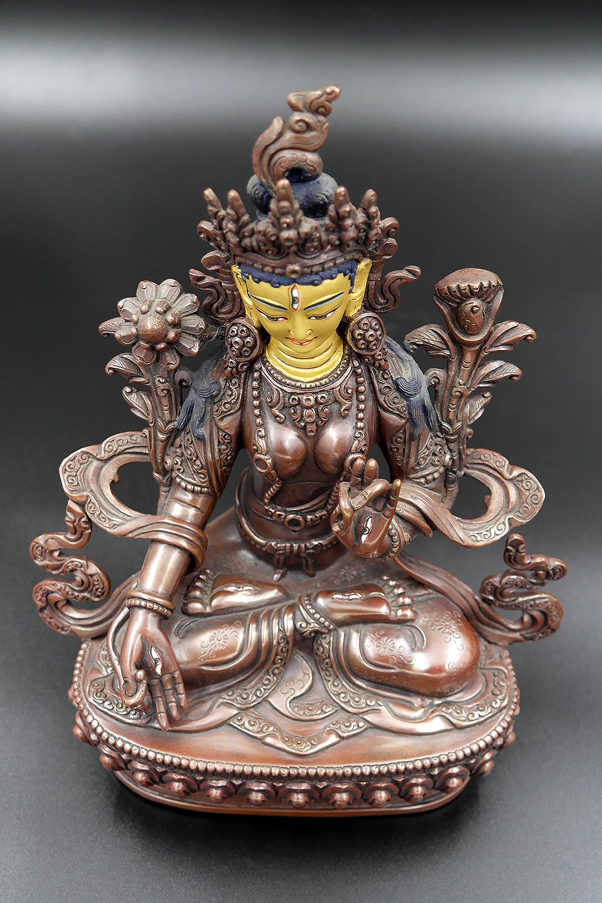 Copper Oxidized Tibetan White Tara Statue 8"