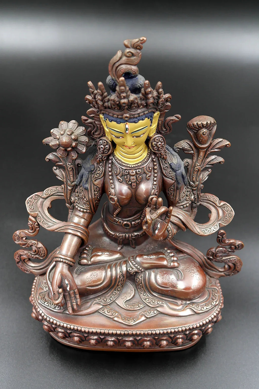 Copper Oxidized Tibetan White Tara Statue 8" - Vajracrafts