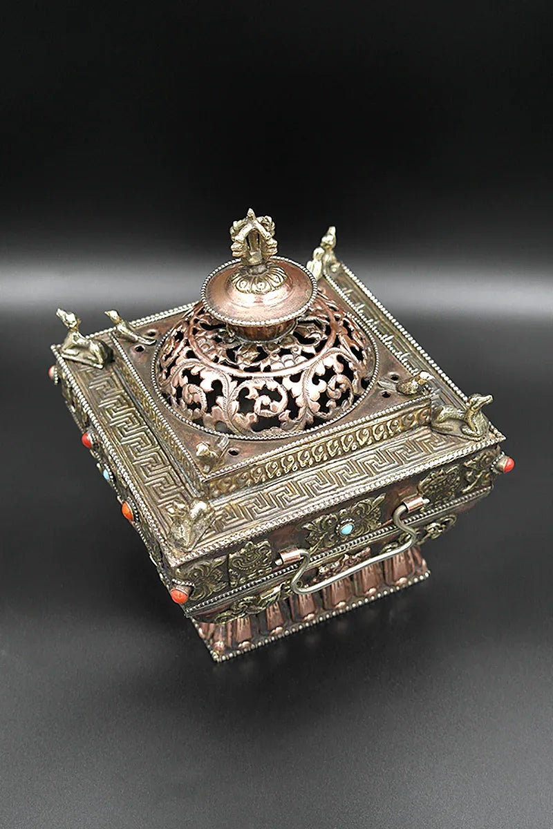Handmade Copper Tibetan Buddha Incense burner - Vajracrafts