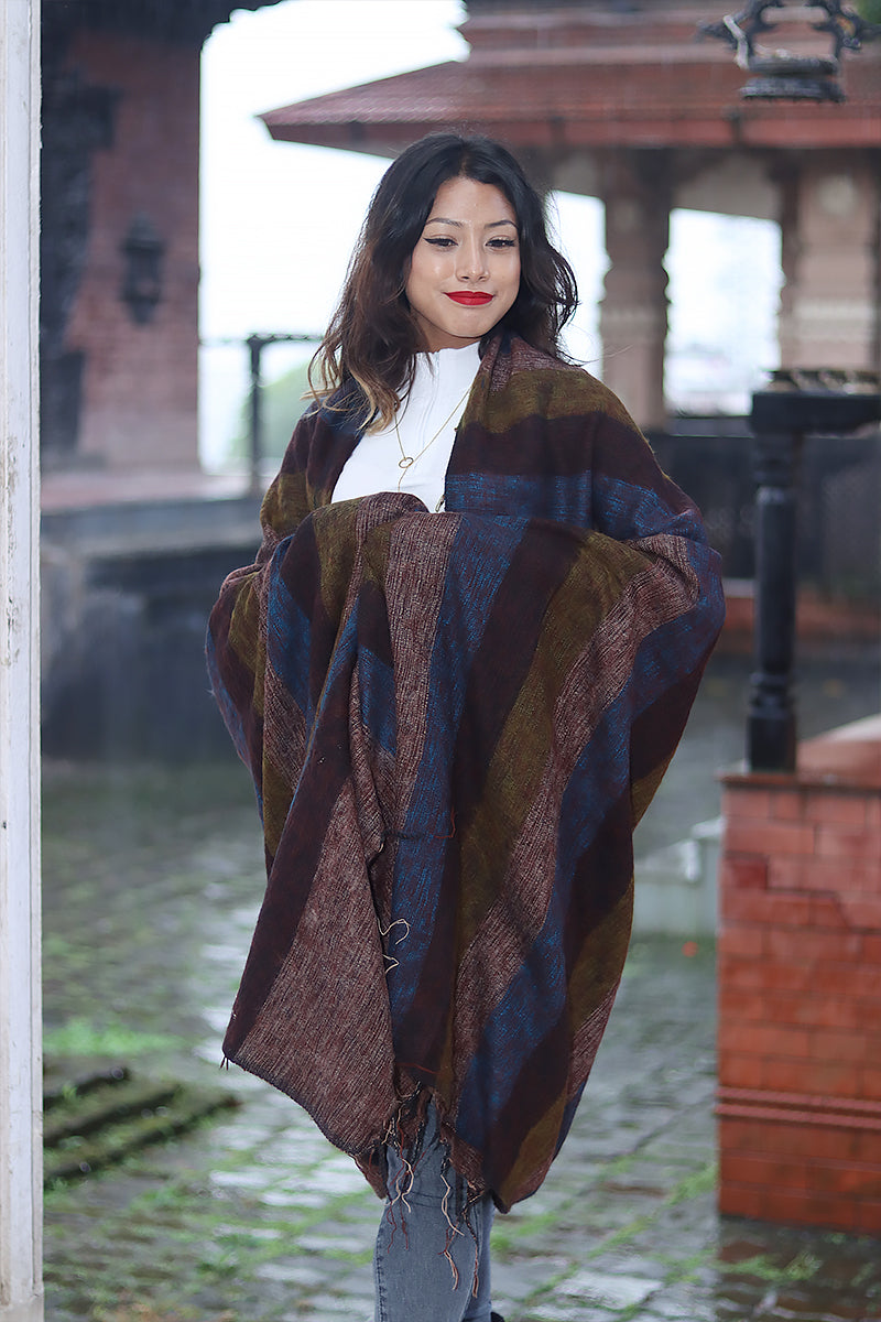 Handmade Nepalese Burgundy Mixed Yak Wool Blanket/Travel Throw