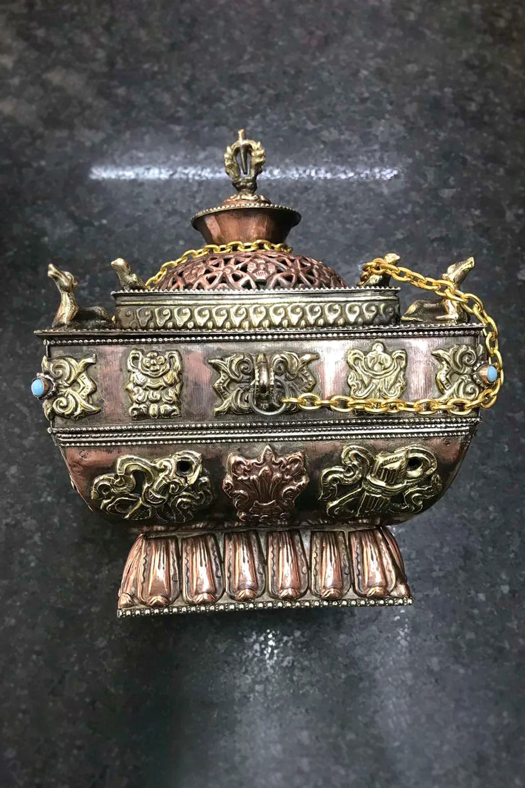 Handmade Copper Tibetan Buddha Incense burner - Vajracrafts