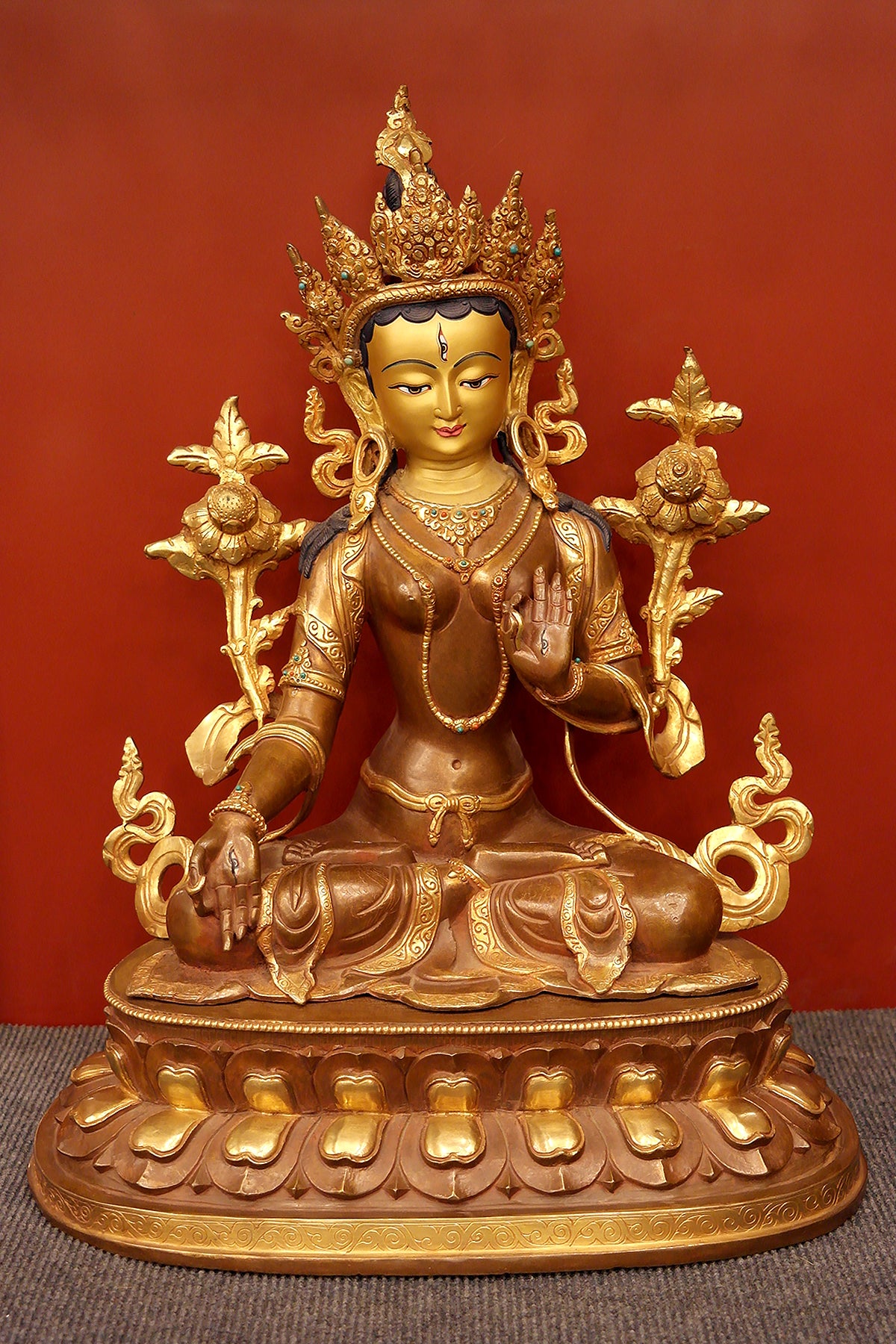 Masterpiece White Tara Statue in double Lotus 18"