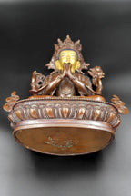 Copper Oxidized and Gold face painted Chenrezig Statue 8" - Vajracrafts
