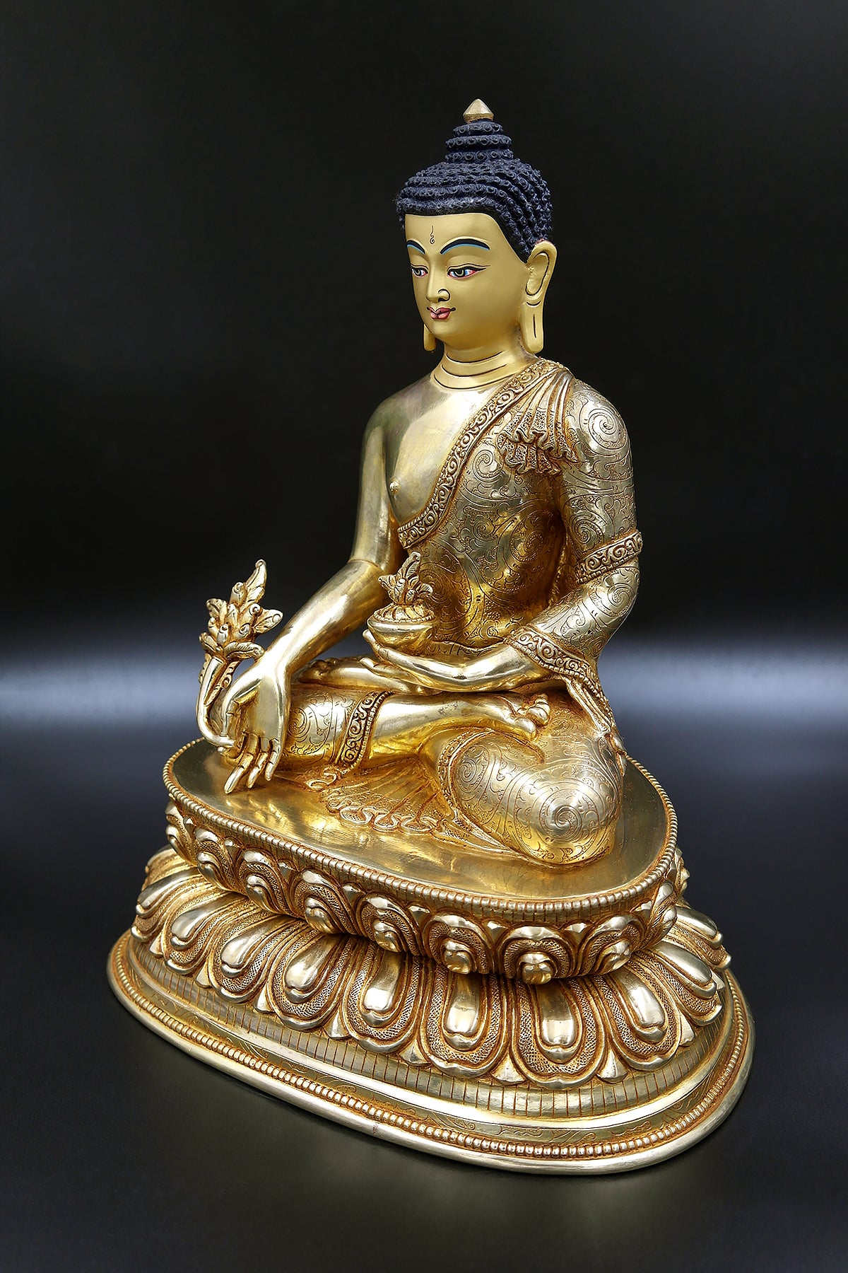 Tibetan Medicine Buddha Statue in Double Lotus 12"