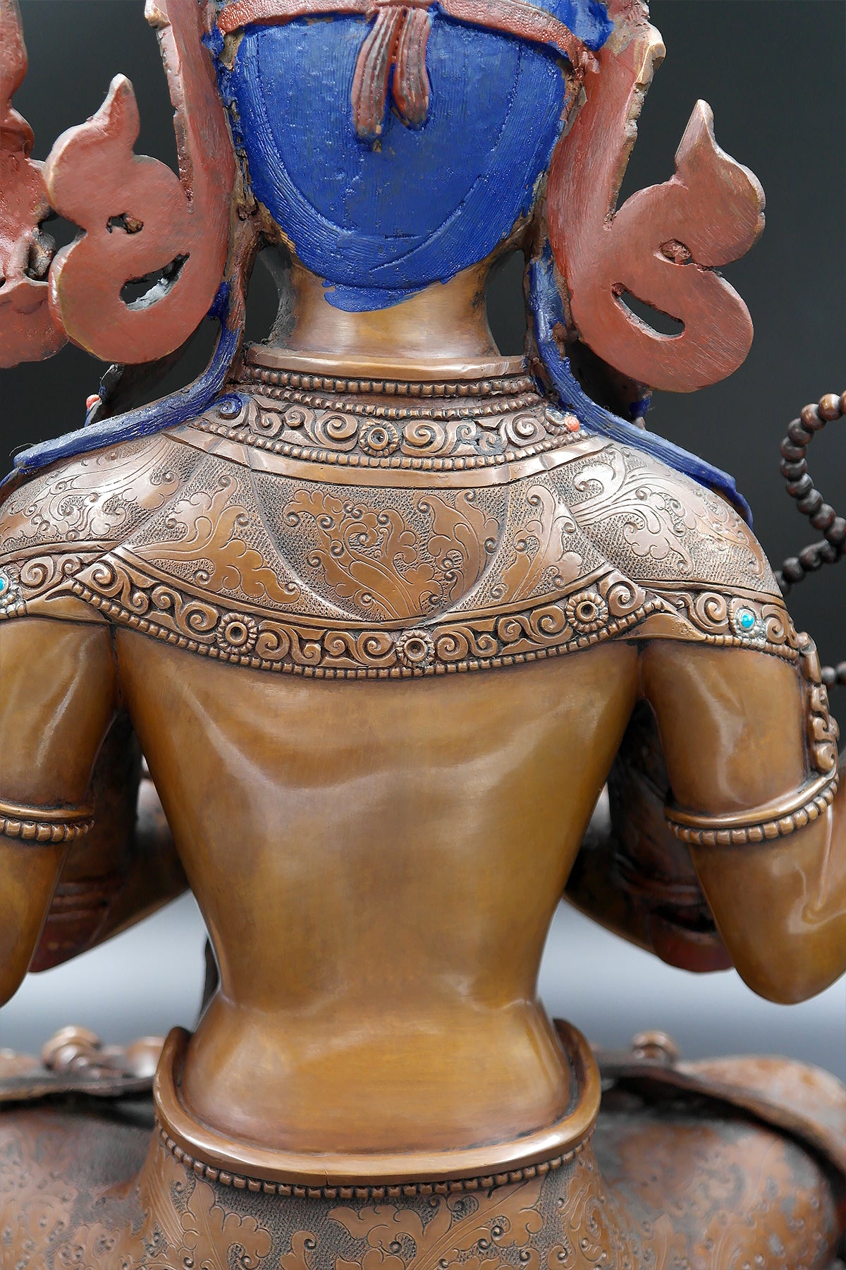 Four Armed Copper Oxidized Chenrezig Statue, 15"