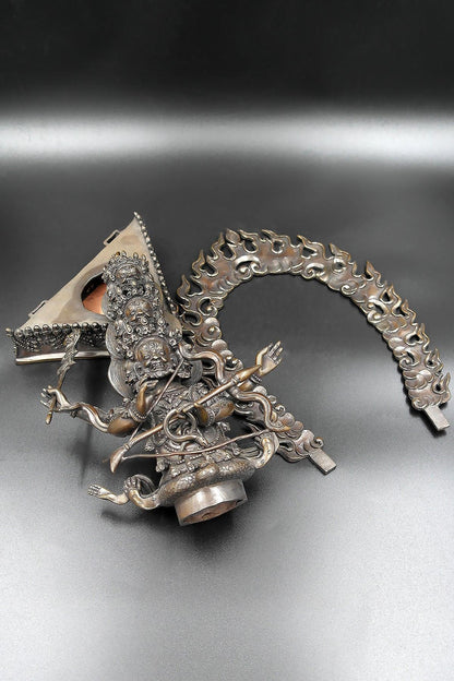 Copper Oxidized Rahula Statue with Bow and Arrow 10.5" - Vajracrafts
