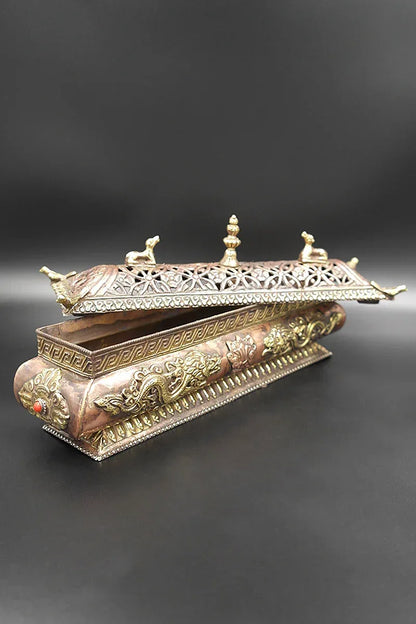Dragon and Eight Auspicious symbols Tibetan Copper Incense Burner - Vajracrafts