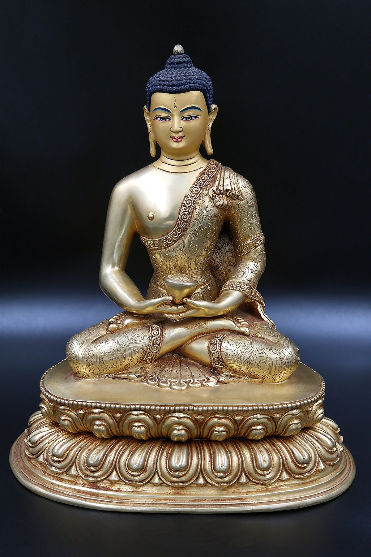 Floral Carved Amitabh Buddha Statue in double lotus 11"