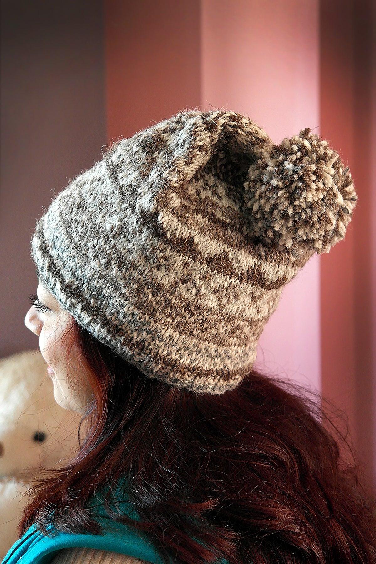 Womens Knit Winter Warm Pom Pom Beanie Hat Natural Color - Vajracrafts