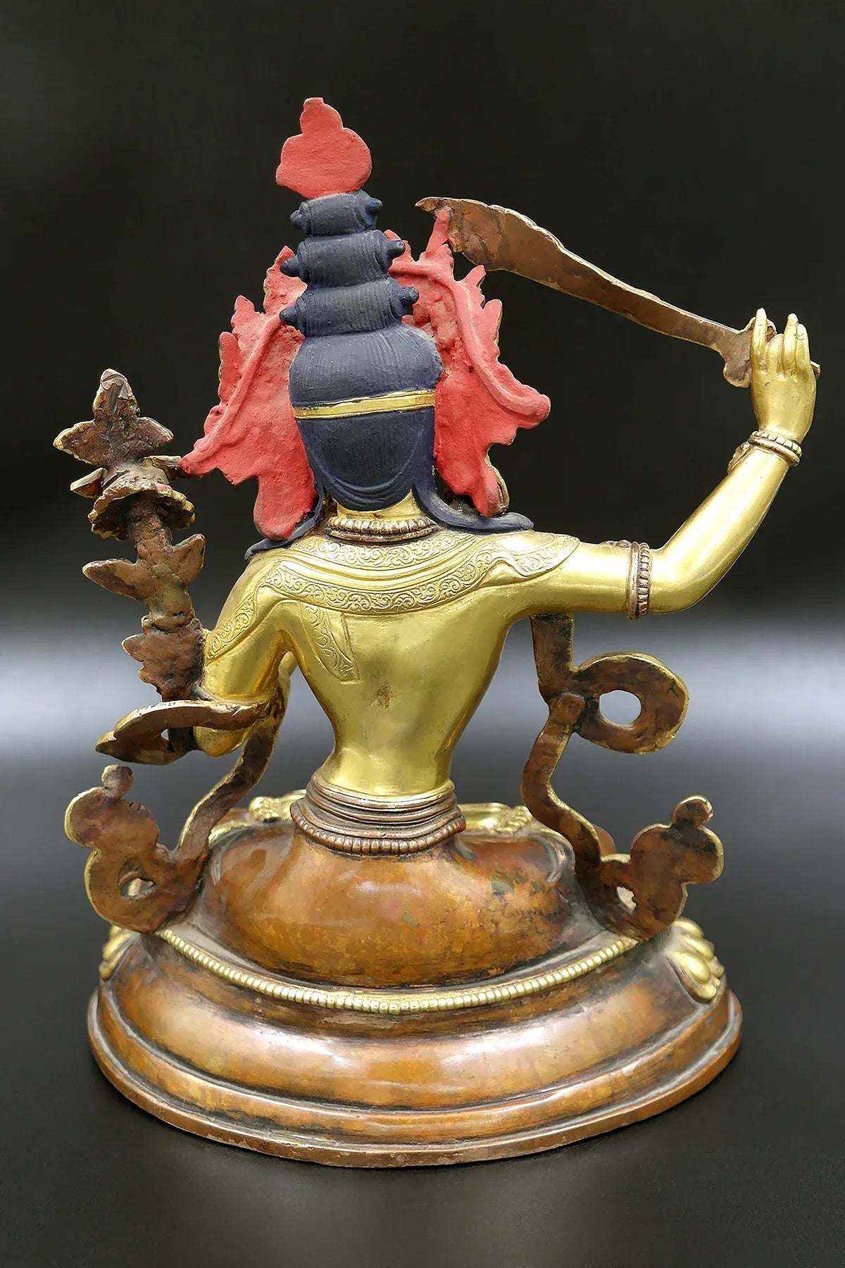 Partly Gold Plated Tibetan Buddhist Manjushree Statue from Nepal 9" - Vajracrafts