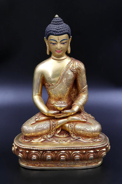 Gold Plated Amitabha Buddha Statue from Nepal 6" - Vajracrafts