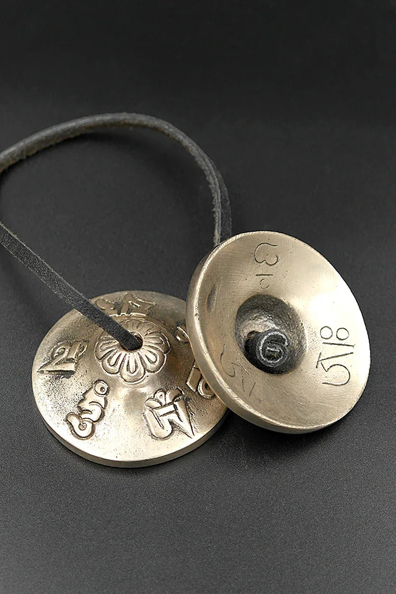 Om mane peme hum mantra embossed High-Quality Tingsha cymbal 2.2" - Vajracrafts