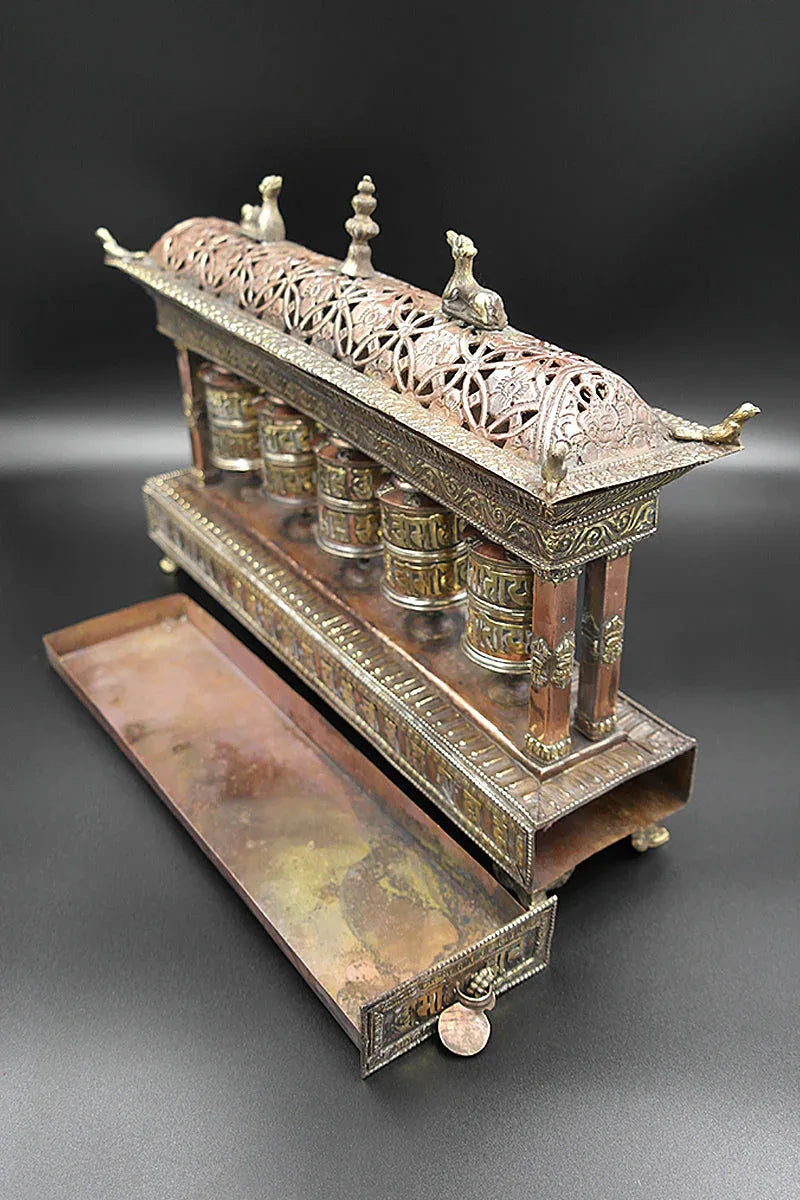 5 in 1 Copper Tibetan Prayer Wheel cum Incense Burner - Vajracrafts