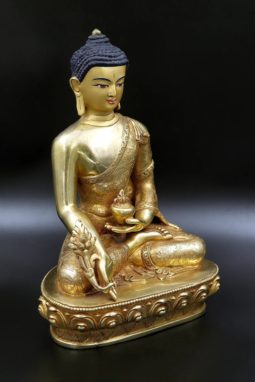 Golden Medicine Buddha Statue, Healing buddha from Nepal 9" - Vajracrafts