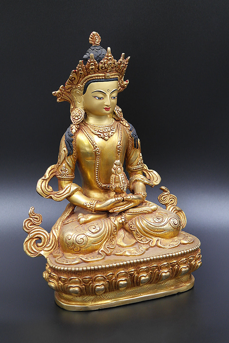 Fully Gold Plated Aparmita Buddha Statue, Handmade in Nepal 9"