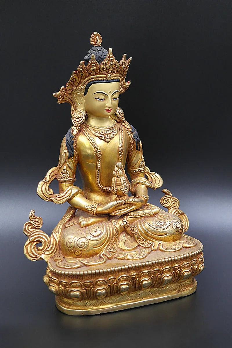 Fully Gold Plated Aparmita Buddha Statue, Handmade in Nepal 9" - Vajracrafts