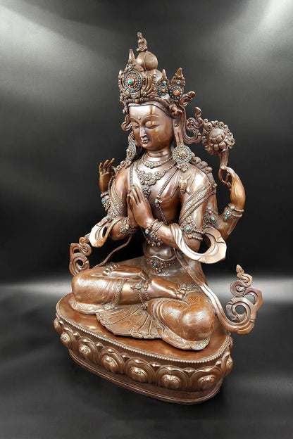 Jeweled Tibetan Chenrezig Statue 20" - Vajracrafts