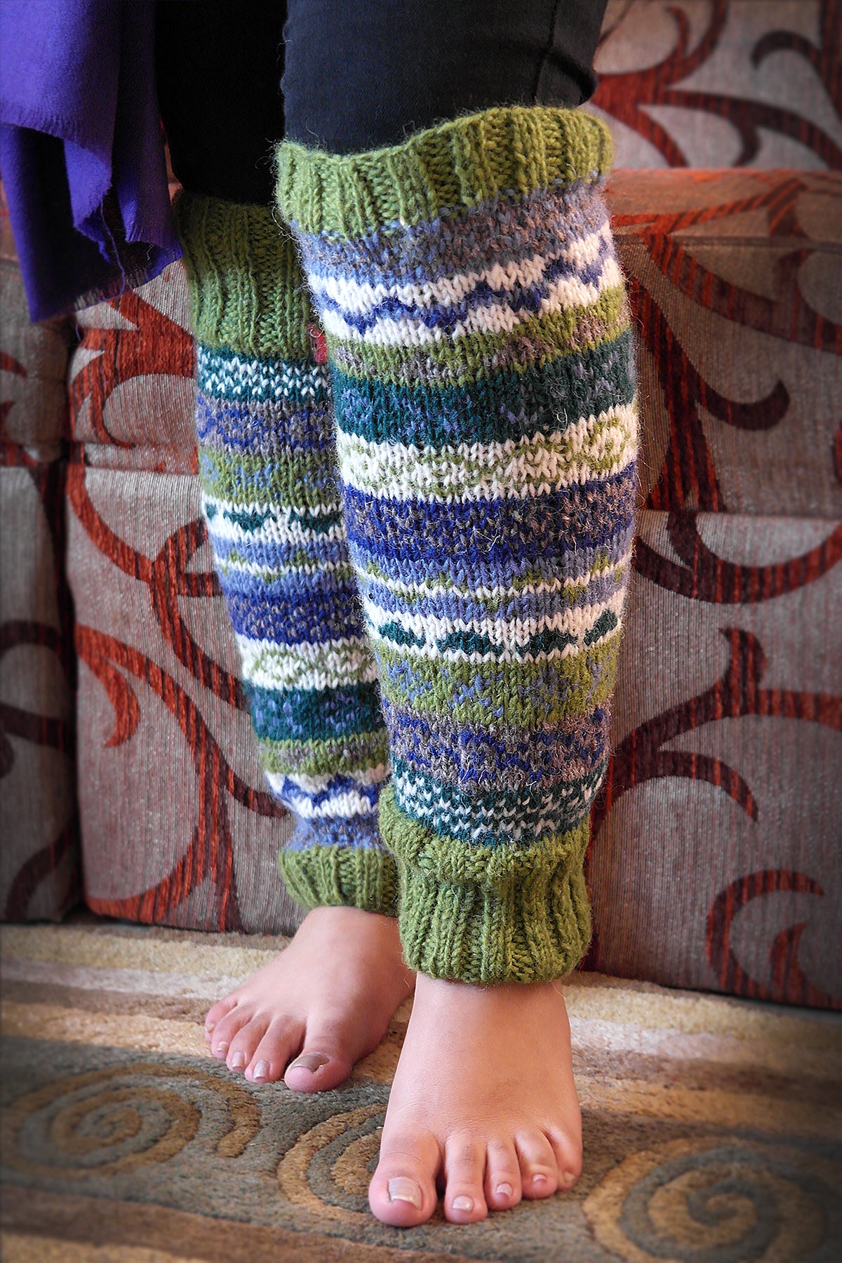 Forest Green and mixed colors woolen leg warmer