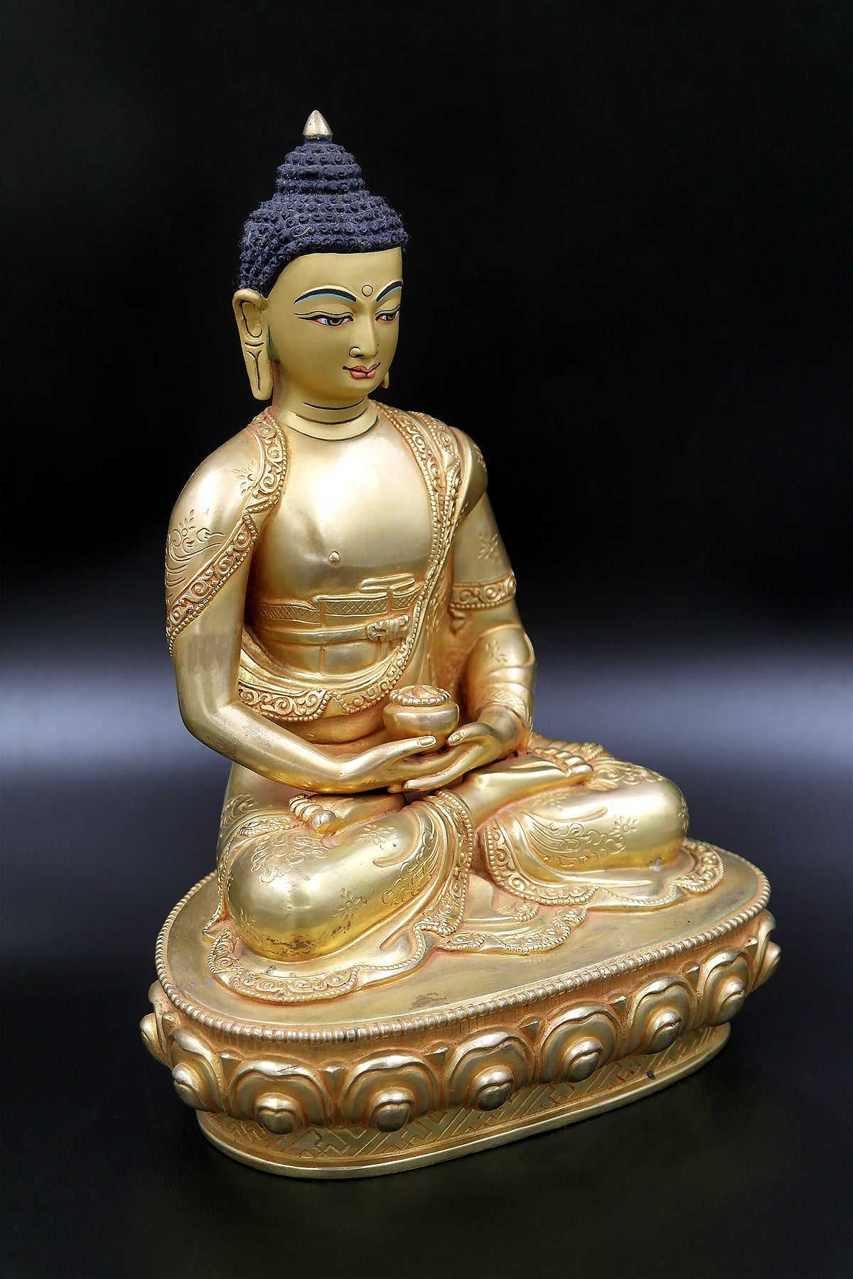 Tibetan Amitabh Buddha Statue from Nepal, Golden Buddha Statue 9"