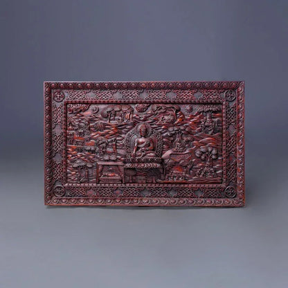 Buddha`s life carved Wooden Thangka Wall Art Décor - Vajracrafts