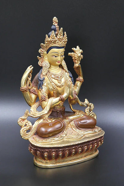 Partly Gold Plated Chenrezig Statue, 8" - Vajracrafts