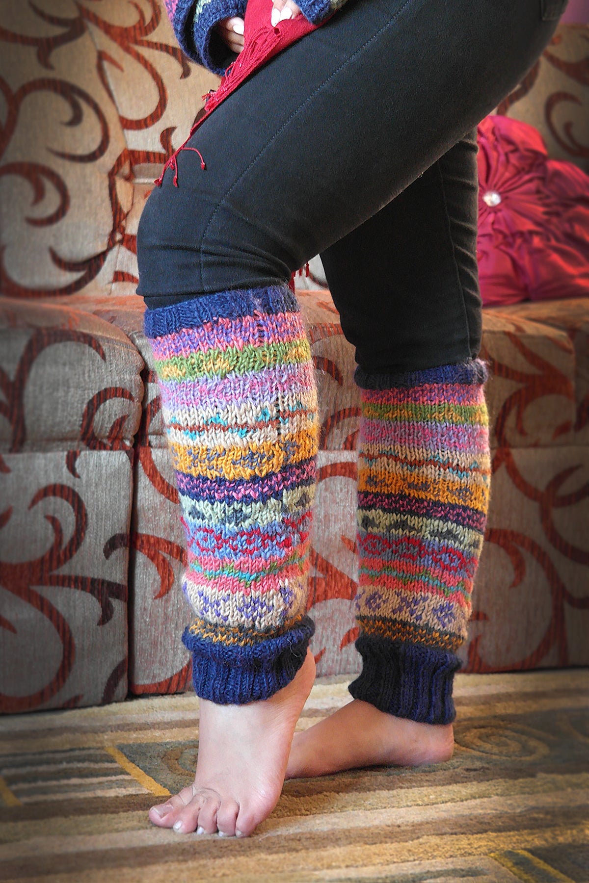 Blue, Pink and yellow and mixed colors woolen leg warmer | Vajracrafts