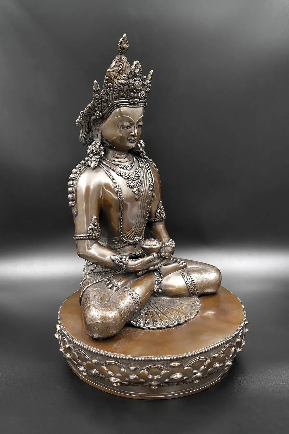 Crowned Amitabh Buddha Statue from Nepal 14" - Vajracrafts